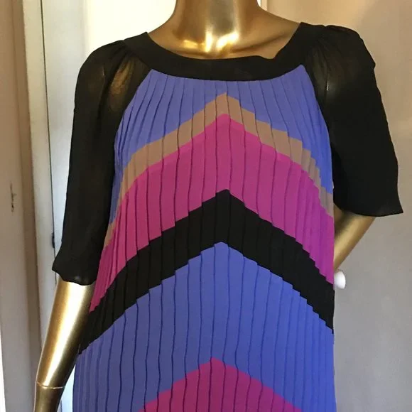 MAXandCLEO Pleated Chevron Print Dress XXS - Picture 3 of 8